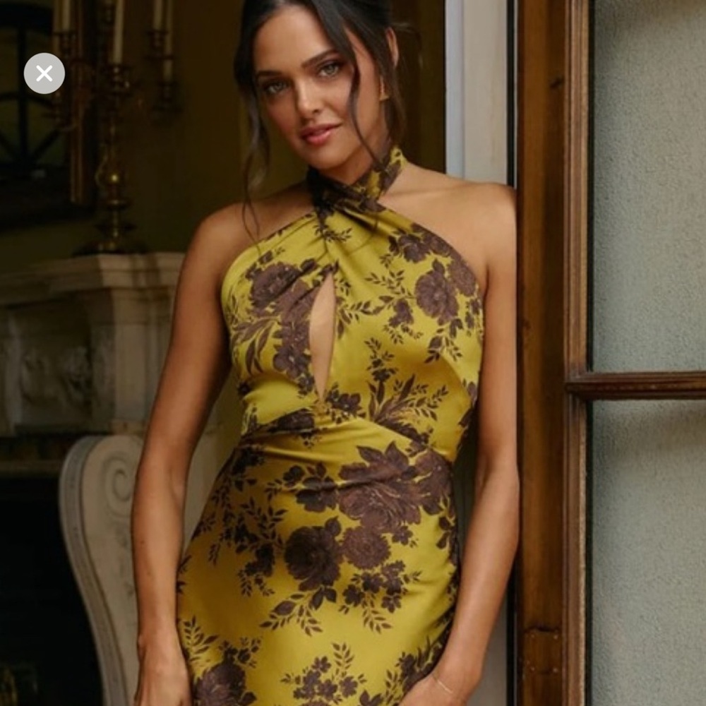 Park & Fifth Yellow and Brown Floral Midi Dress NWT